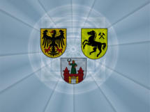 Die Wappen der Städte Aachen, Magdeburg und Herne (von links nach rechts)